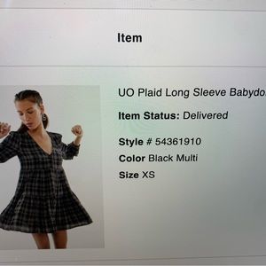 UO Plaid Long Sleeve Babydoll Dress